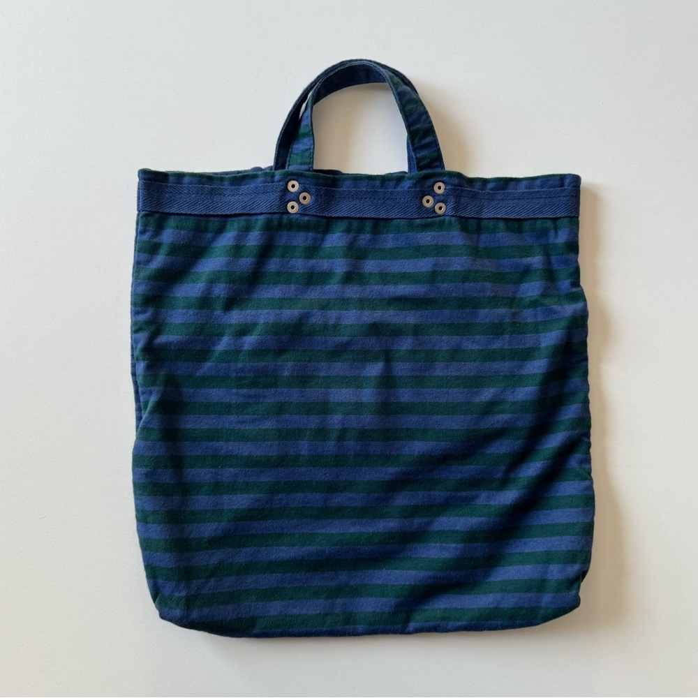 Tricot Comme des Garcons Navy and Green Striped Tote Bag